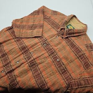Cabela's Men's 100% Cotton‎ S/S "Outdoor Gear" Rust, Brown Check Shirt Size L/T